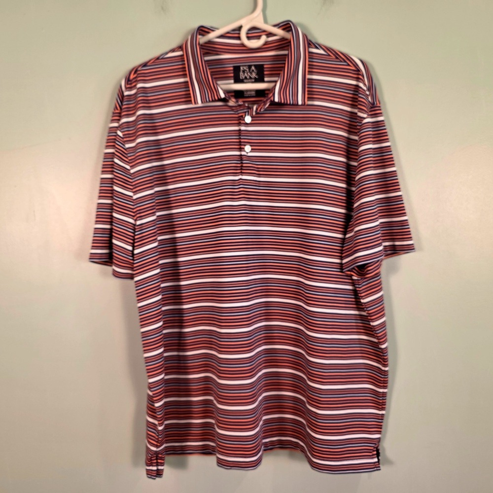 Jos. A. Bank Traveler Polo Shirt Mens XXL Tailored Fit Striped Navy Orange Blue